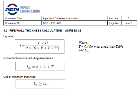 DNS-PIP-003 Pipe Wall Thickness Calculation